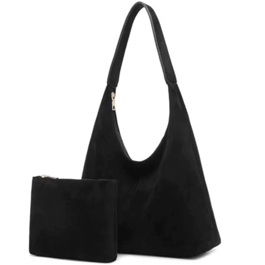 Soft Suede Style Crescent Hobo Bag with Relaxed Shoulder Carry Design