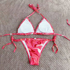 Blue and Green Abstract Swirl Print Triangle String Bikini