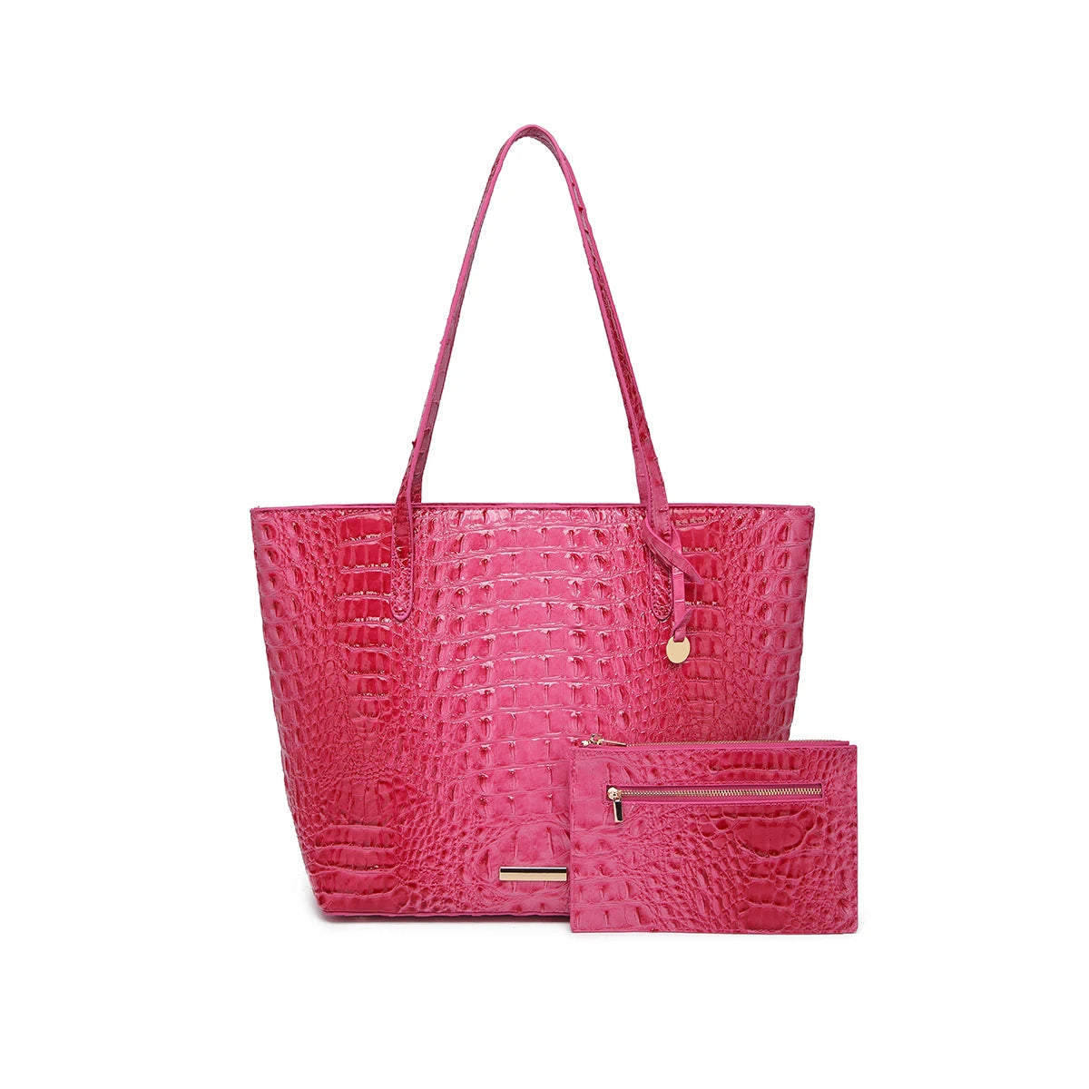 Croc Embossed Bucket Tote Bag with Matching Wristlet Large Capacity Shoulder Handbag