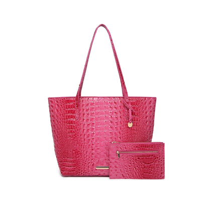 Croc Embossed Bucket Tote Bag with Matching Wristlet Large Capacity Shoulder Handbag