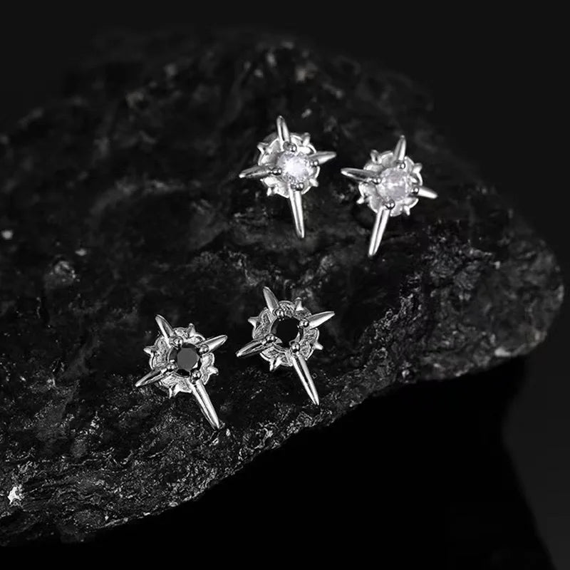 Punk Starburst Clip Earrings With Alternative Celestial Statement Design