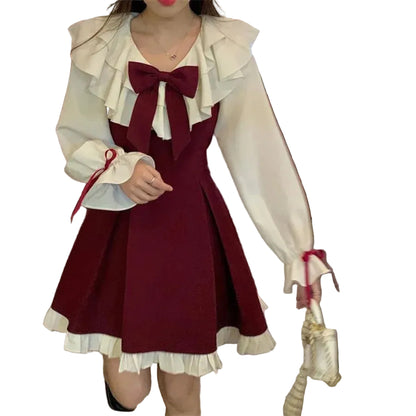 Kawaii Anime-Inspired Bow Accent Dress with Gothic Streetwear Charm