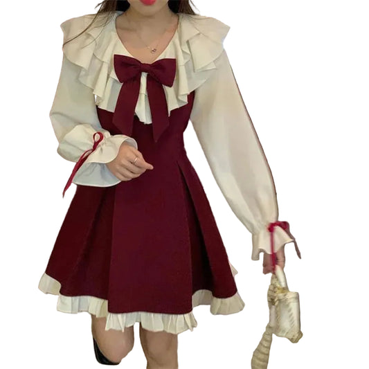 Kawaii Anime-Inspired Bow Accent Dress with Gothic Streetwear Charm