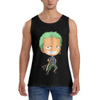 Kawaii Anime-Inspired Cotton Sleeveless Tank Top with Chibi Adventure Character Graphic Design