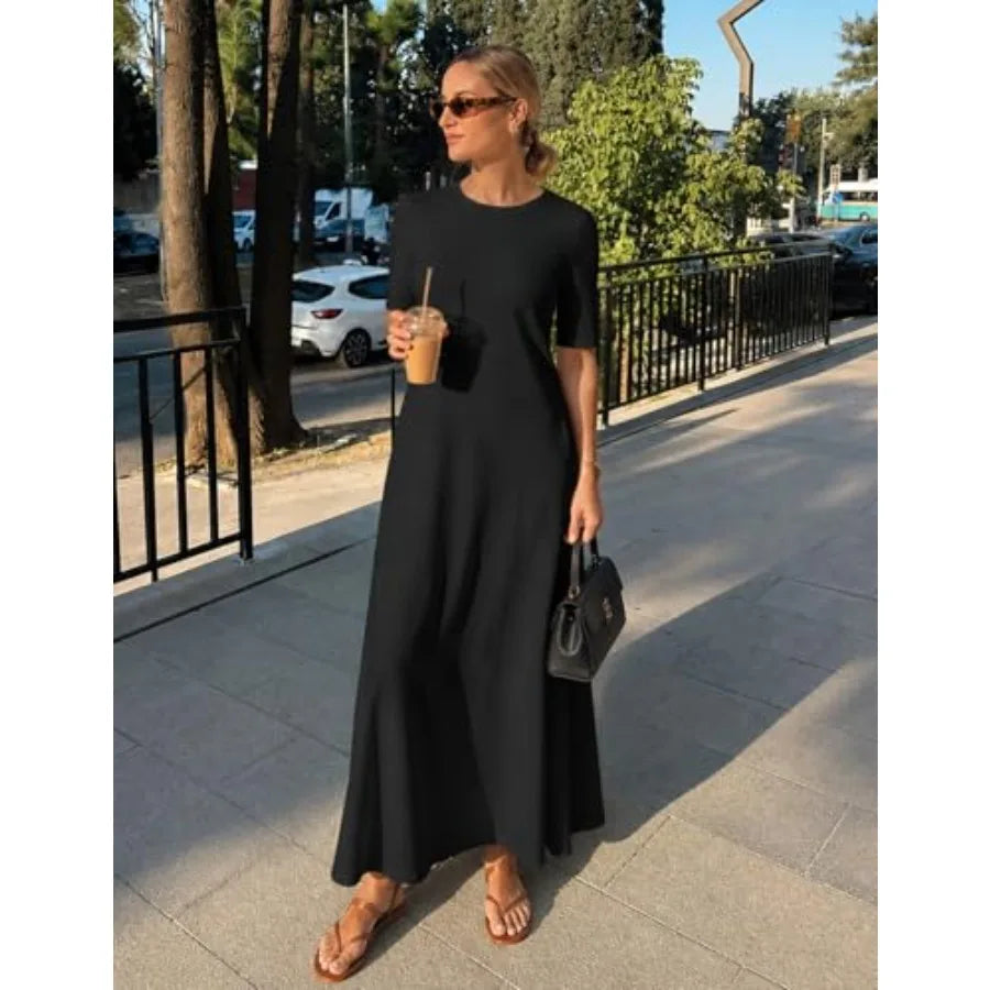 Short Sleeve Maxi T-Shirt Dress with Pockets and Relaxed Silhouette