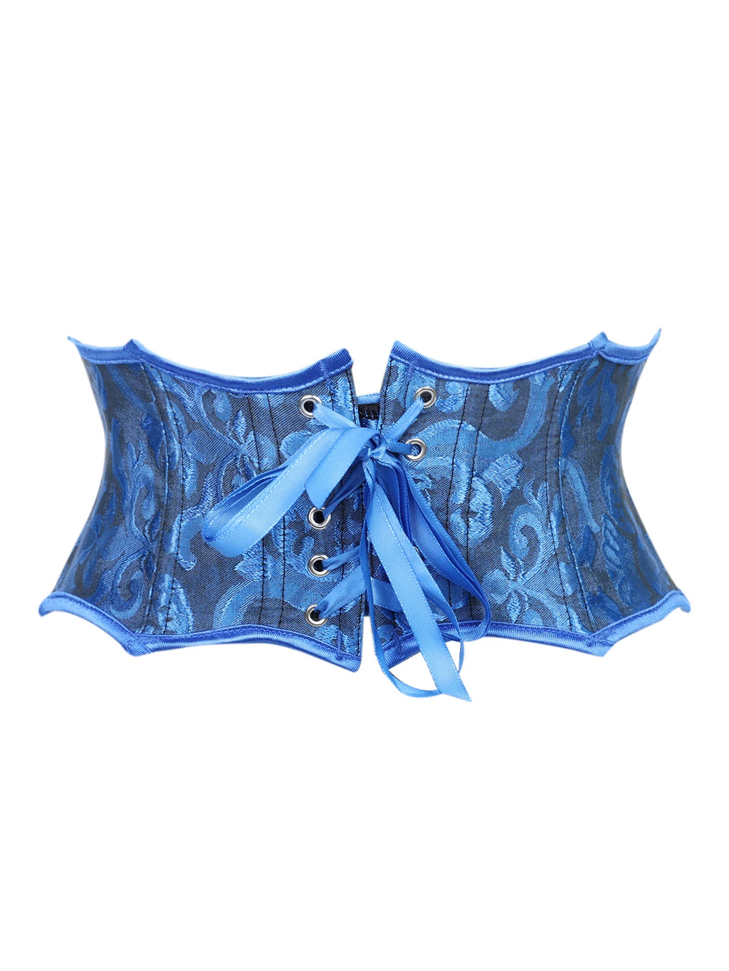 Royal Blue Jacquard Waist Cincher with Dramatic Scalloped Edges and Back Lace-Up