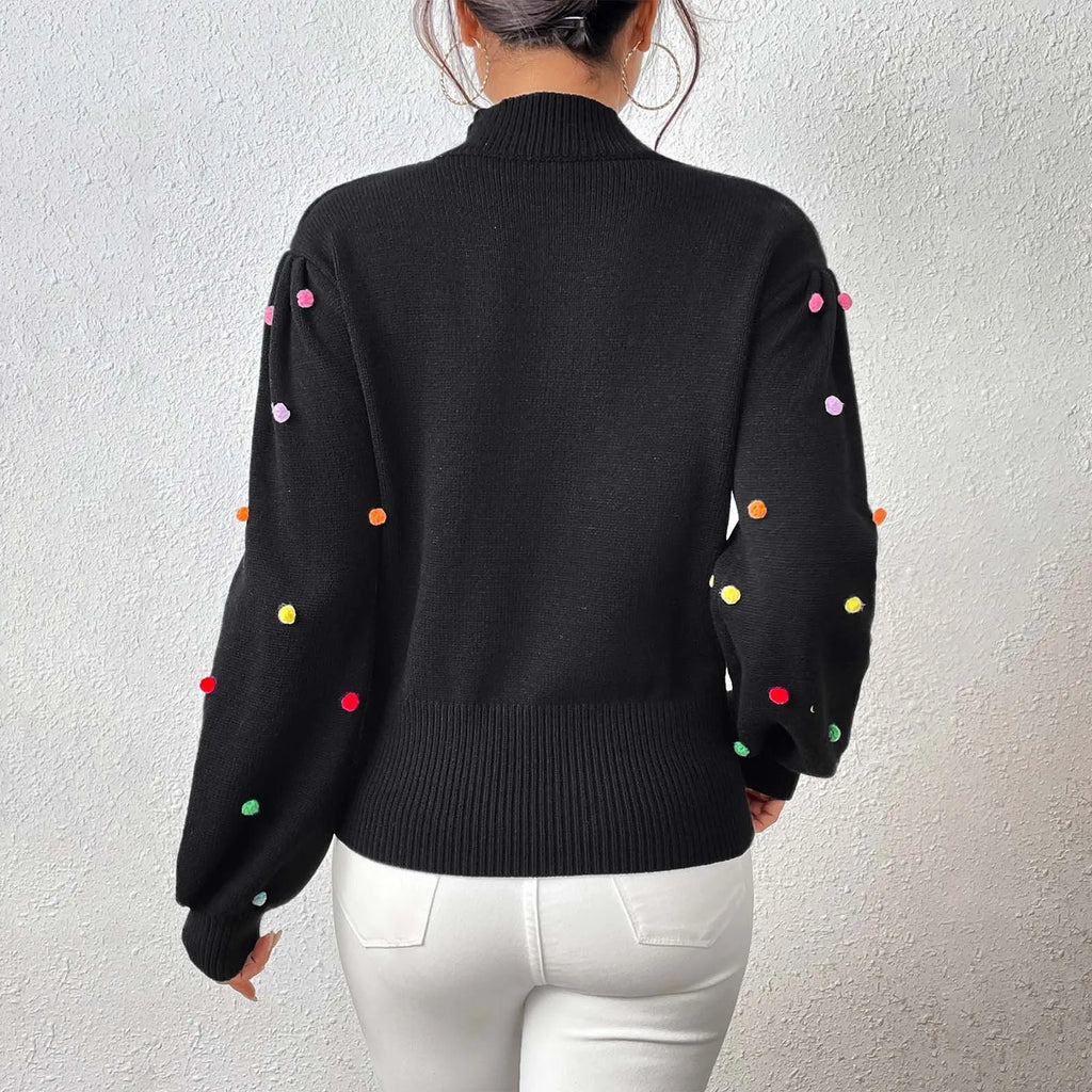 Women's Polka Dot Textured Knit Relaxed Fit Contemporary Sweater Pullover