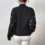 Women's Polka Dot Textured Knit Relaxed Fit Contemporary Sweater Pullover