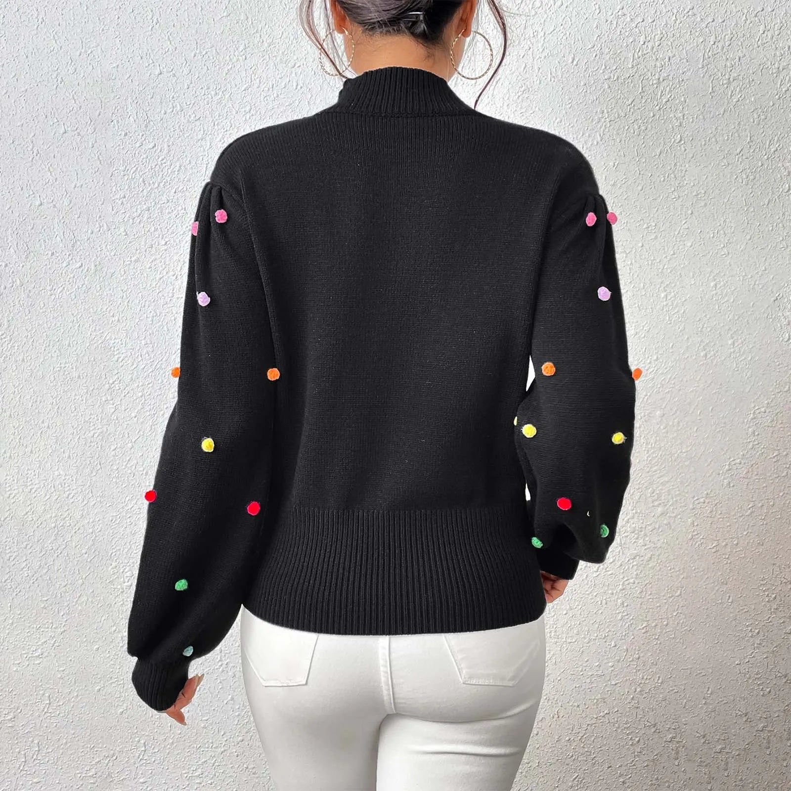 Women's Polka Dot Textured Knit Relaxed Fit Contemporary Sweater Pullover