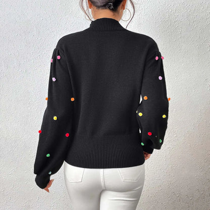 Women's Polka Dot Textured Knit Relaxed Fit Contemporary Sweater Pullover