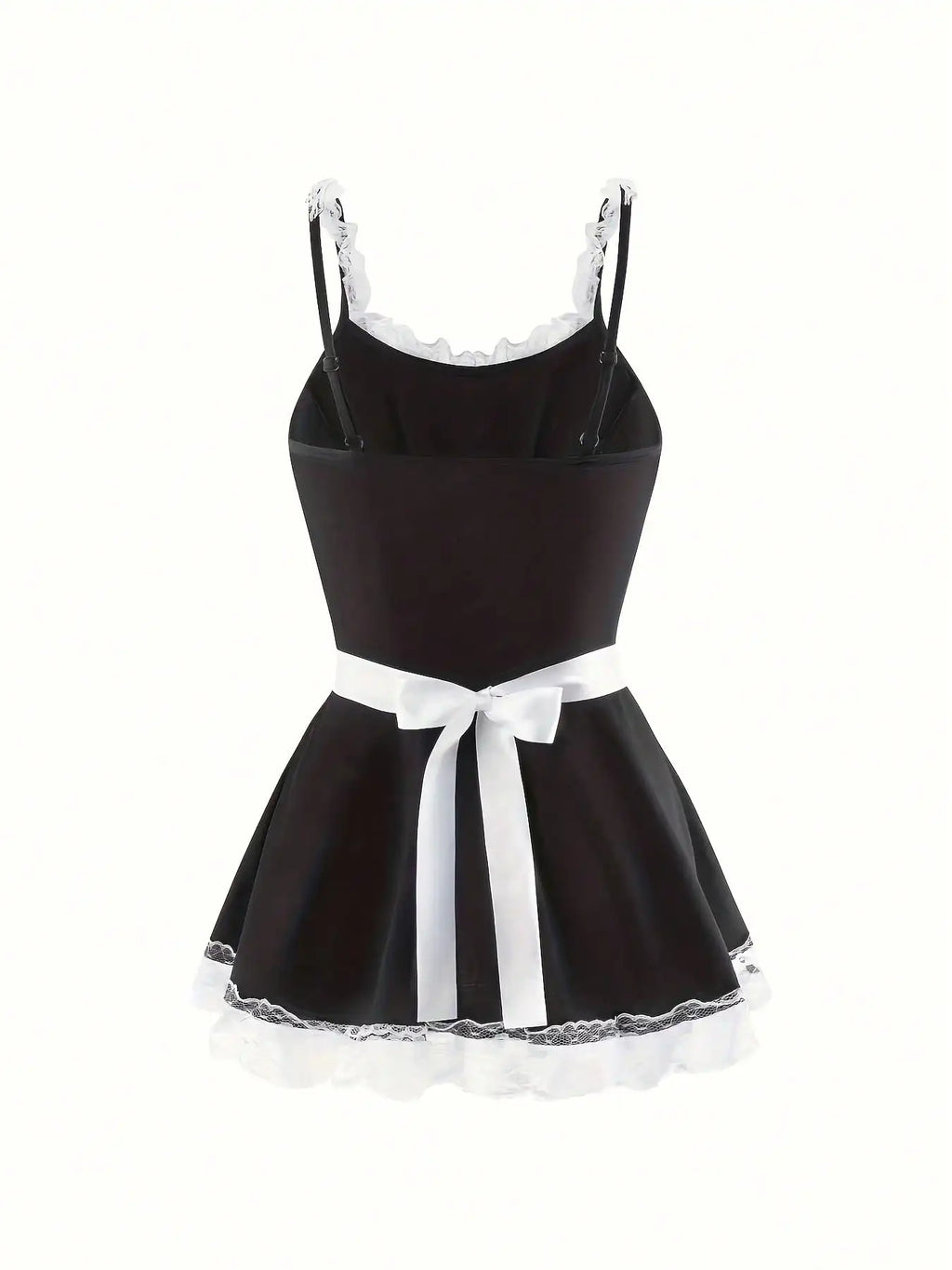 Women's Lace Trim Maid-Inspired Mini Dress Set with Apron and Hair Accessory