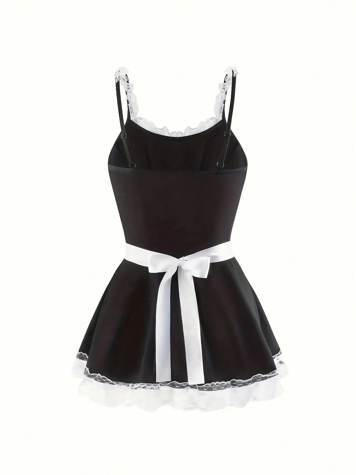 Women's Lace Trim Maid-Inspired Mini Dress Set with Apron and Hair Accessory