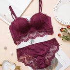 Rich Burgundy Scalloped Lace Wire-Free Push-Up Bralette Set