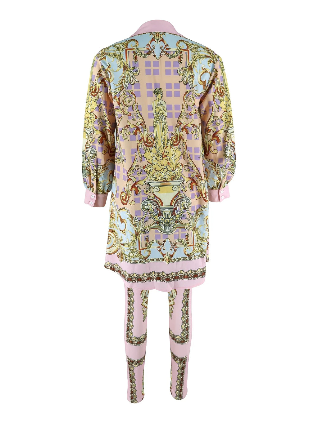 Women's Ornate Print Shirt and Pants Co-Ord Set Casual Elegance