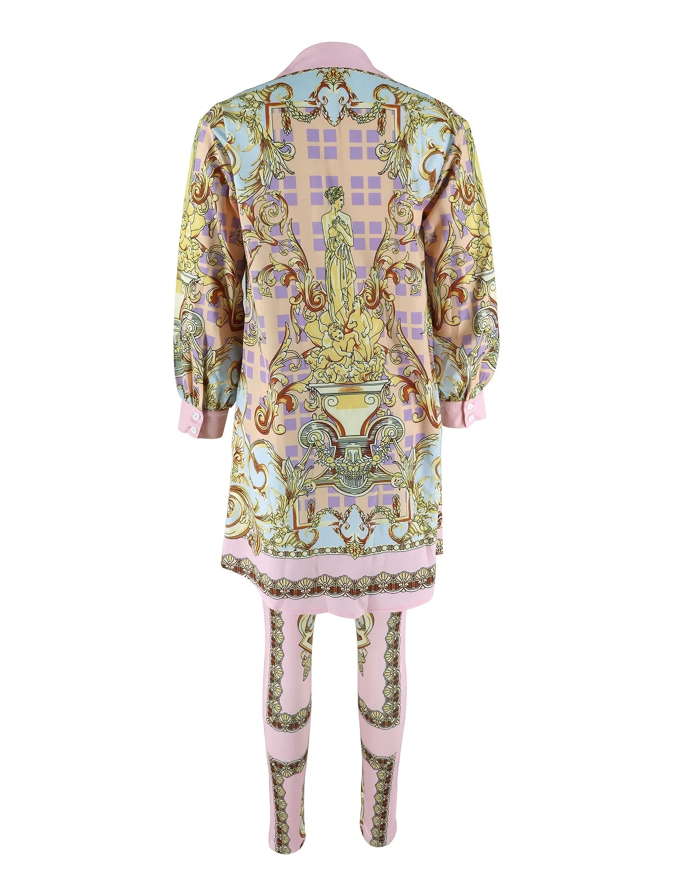 Women's Ornate Print Shirt and Pants Co-Ord Set Casual Elegance