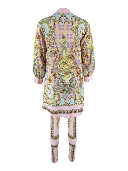 Women's Ornate Print Shirt and Pants Co-Ord Set Casual Elegance