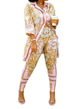 Women's Ornate Print Shirt and Pants Co-Ord Set Casual Elegance
