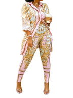 Women's Ornate Print Shirt and Pants Co-Ord Set Casual Elegance