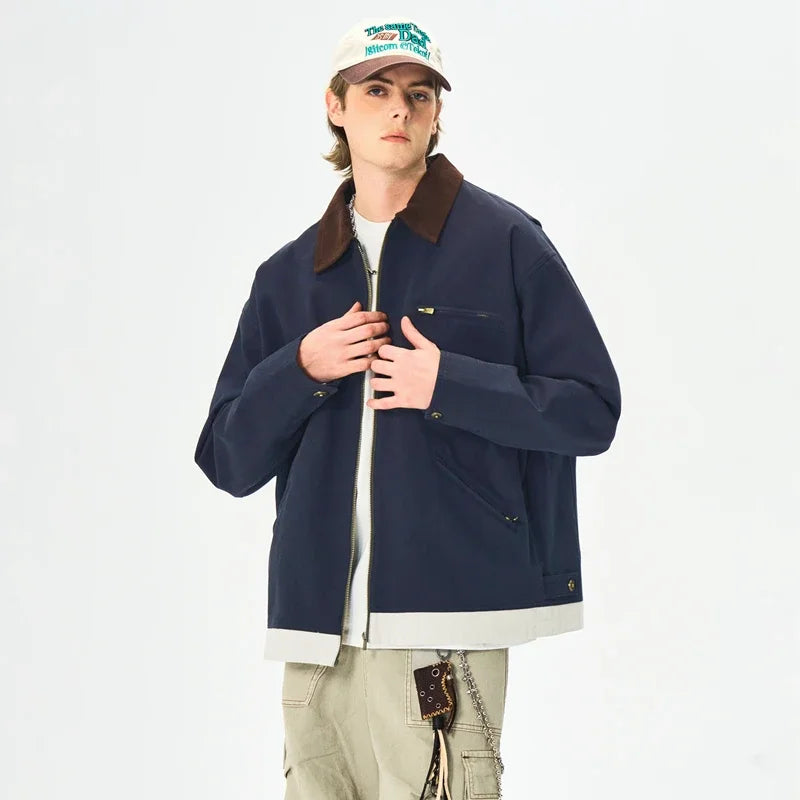 Men's Heavyweight Canvas Workwear Jacket with Utility Pocket Streetwear Design