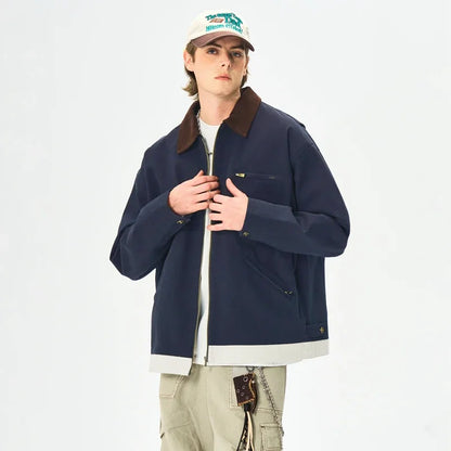 Men's Heavyweight Canvas Workwear Jacket with Utility Pocket Streetwear Design