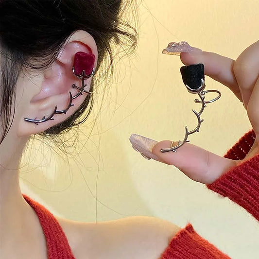 Rose Thorn Ear Cuff Clip Earrings for Dark Romantic Alternative Styling