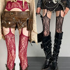 Floral Fishnet Suspender Tights Alternative Punk Fashion Garter Style Hosiery
