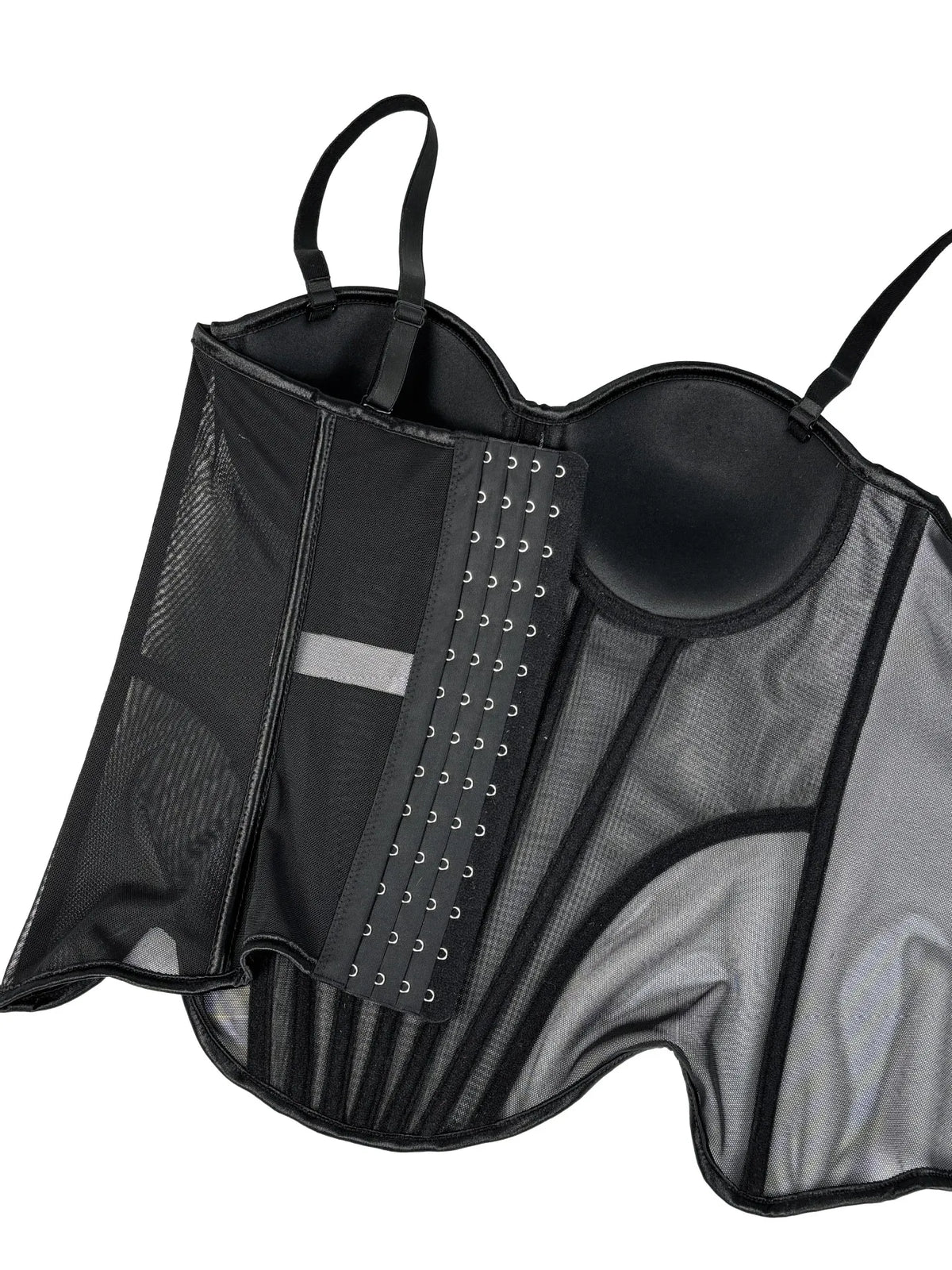 Structured Black Sweetheart Corset Top with Spaghetti Straps