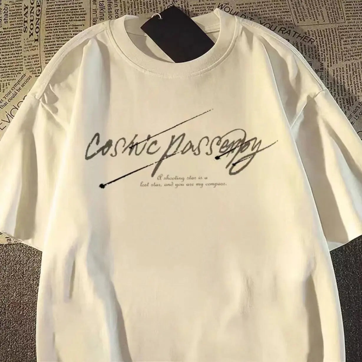 Oversized Script Cross Graphic Cotton T-Shirt with Artistic Streetwear Design