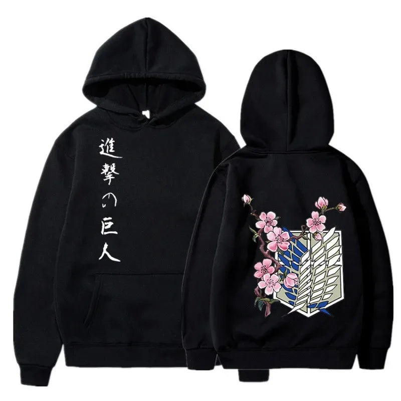 Anime Manga Hoodie With Minimalist Japanese Streetwear Floral Graphic Design