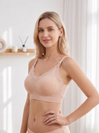 Wire-Free Seamless Nursing Bra with Delicate Scalloped Lace Trim