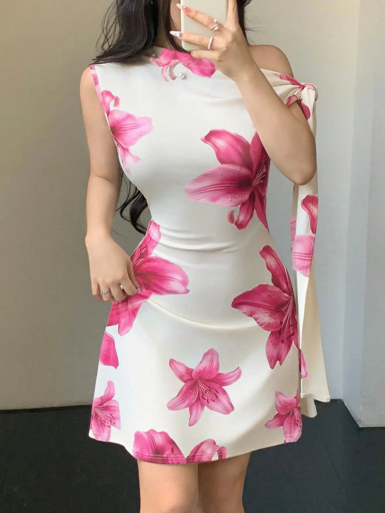 One Shoulder Mini Dress with Draped Detail and Elegant Asymmetrical Silhouette
