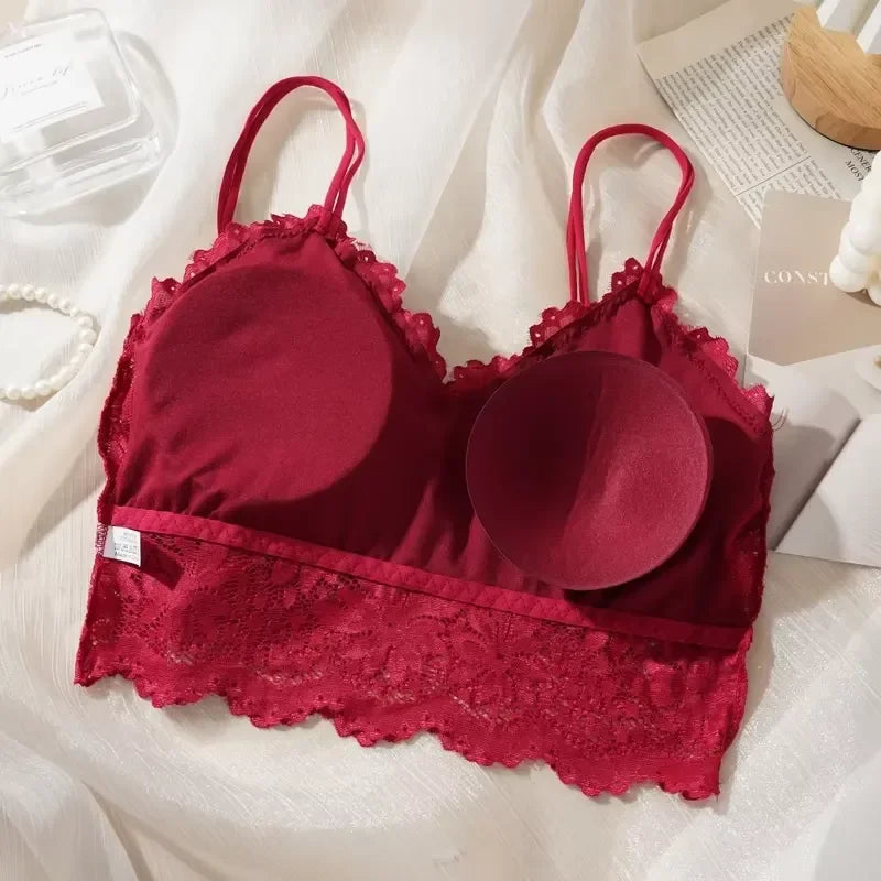 Floral Embroidered Longline Bralette and Scalloped Lace Boyshort Set
