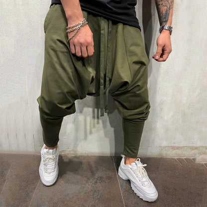Men's Relaxed Harem Cargo Pants with Cropped Fit and Streetwear Utility Style