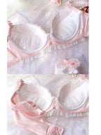 Pastel Pink Water-Soluble Lace Bra and Panty Set with Ribbon Details
