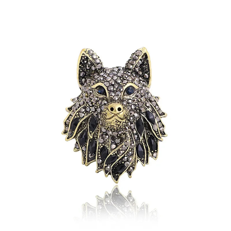 Crystal Wolf Head Statement Brooch for Alternative Fashion