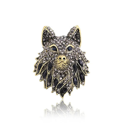 Crystal Wolf Head Statement Brooch for Alternative Fashion