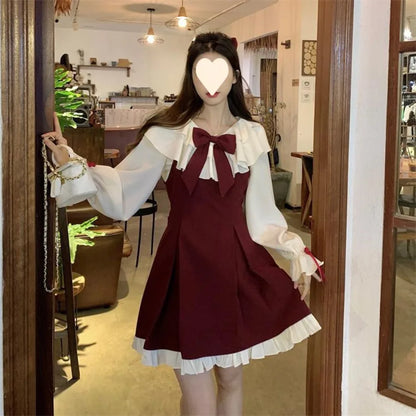 Kawaii Anime-Inspired Bow Accent Dress with Gothic Streetwear Charm