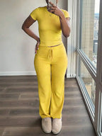Women's Short Sleeve T-Shirt and Pants Co-Ord Set Relaxed Casual Outfit