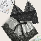 Romantic Sheer Black Lace Bralette and Blush Satin-Finish Shorts Sleep Set