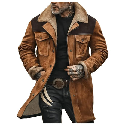 Men's Vintage Faux Suede Utility Jacket with Sherpa Collar and Multi Pocket Design