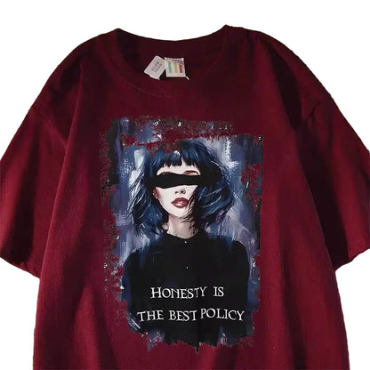 Oversized Vintage Portrait Graphic Cotton T-Shirt with Dark Streetwear Artwork