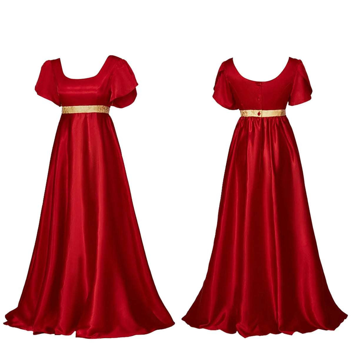 Vintage-Inspired Satin Maxi Dress with Puff Sleeves and Empire Waist