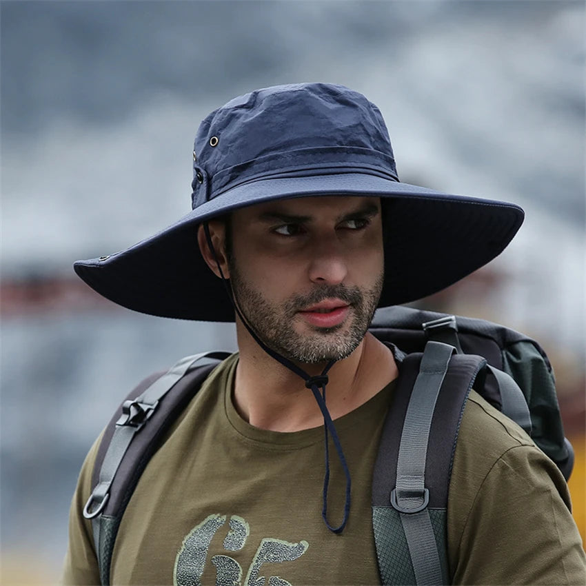 Wide Brim Outdoor Bucket Hat with Breathable Mesh Panels for Hiking Fishing and Travel