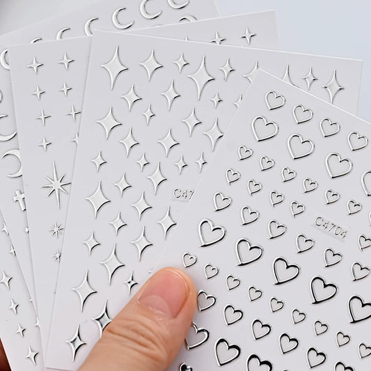 Celestial Gothic Nail Art Sticker Set with Hearts Stars and Moon Details