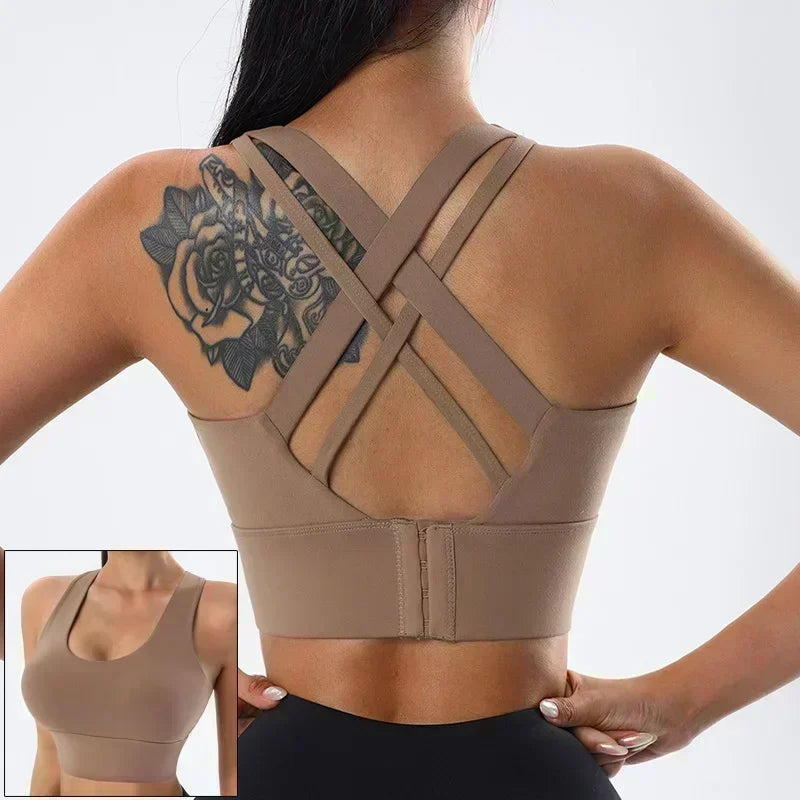 Mauve Criss-Cross Back Sports Bra with Keyhole Detail and Adjustable Band