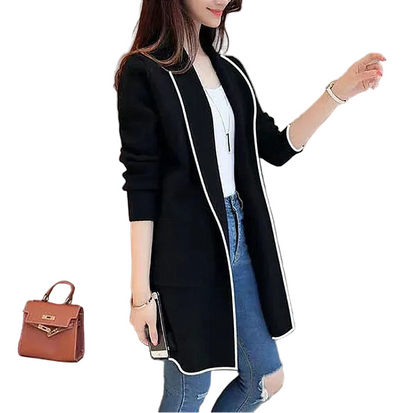 Women's Longline Open Front Cardigan Coat with Patchwork Design for Everyday Layering