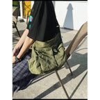 Utility Canvas Messenger Tote Bag with Oversized Crossbody Carry Design