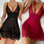 Soft Pink Sheer Mesh Chemise Nightgown with Deep V-Neckline and Lace Hem