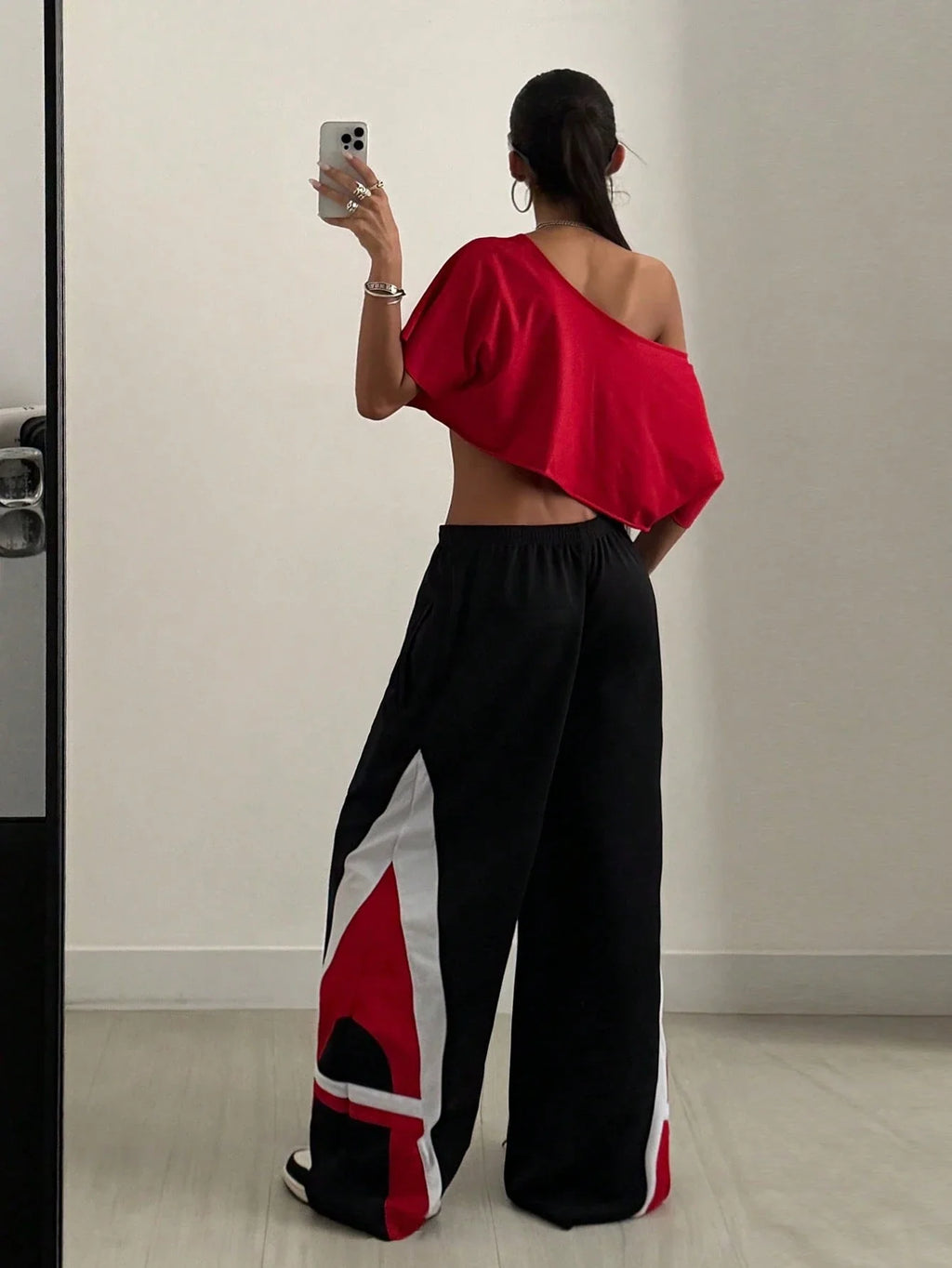 Off Shoulder Graphic Crop Tee with Relaxed Streetwear Inspired Silhouette