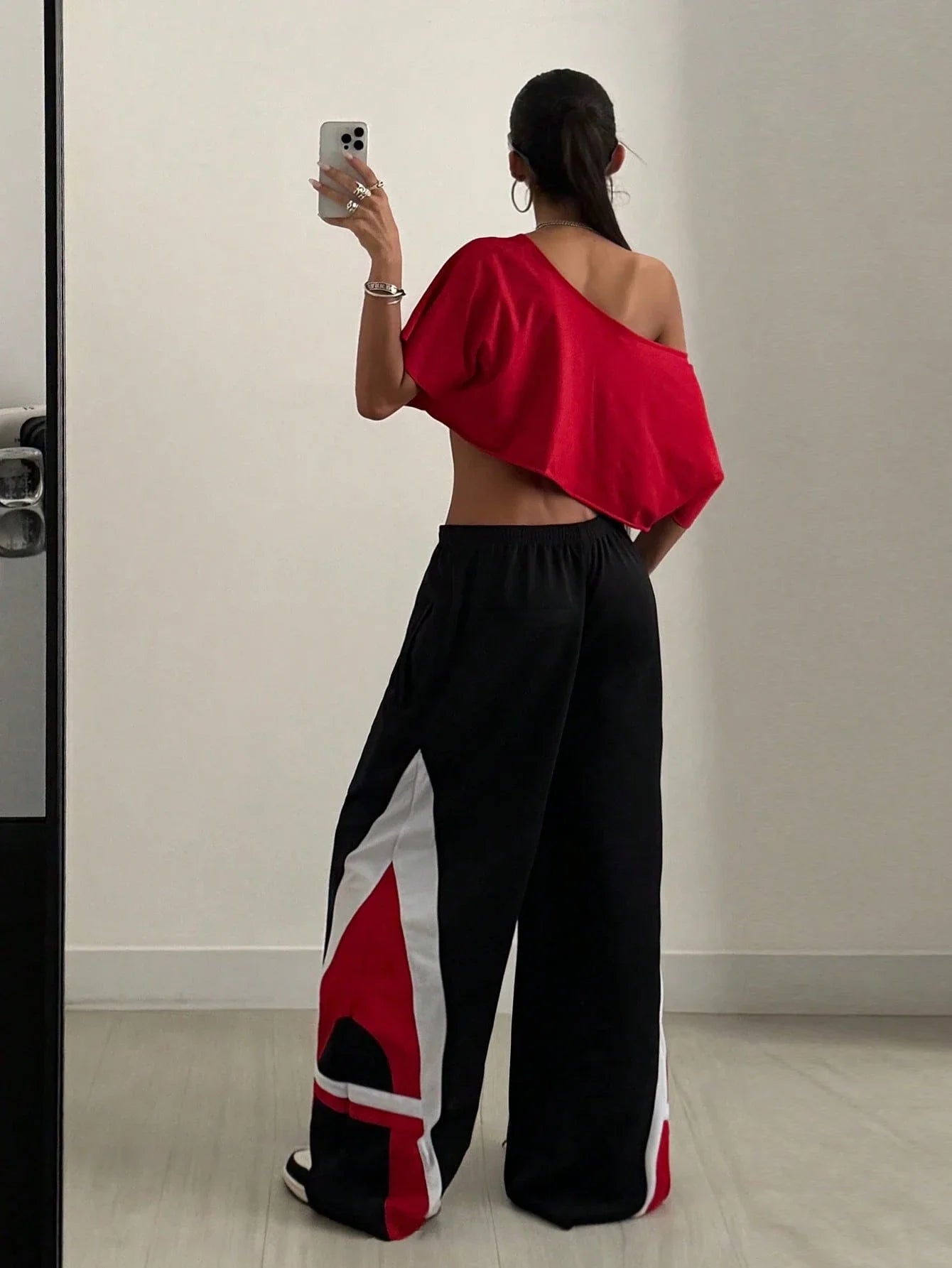 Off Shoulder Graphic Crop Tee with Relaxed Streetwear Inspired Silhouette